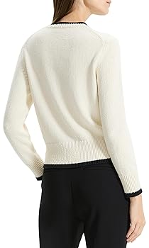 Theory Women's Tipped Cardigan, Off White/Black, M at Amazon